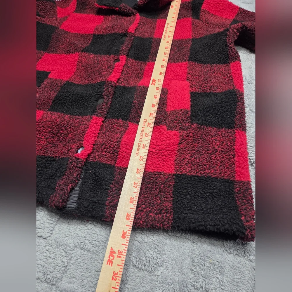 Maurices Red and Black Buffalo Check Sherpa Coat Size XL Womans - Picture 4 of 9
